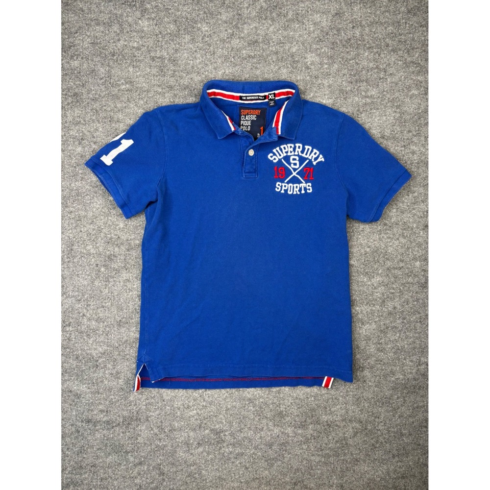 Superdry Classic Pique Polo Shirt Mens XL Blue Superstate Sports M11011TP